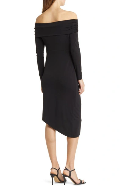 Sam Edelman Off The Shoulder Long Sleeve Midi Body-con Dress In Black