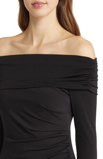 Sam Edelman Off The Shoulder Long Sleeve Midi Body-con Dress In Black