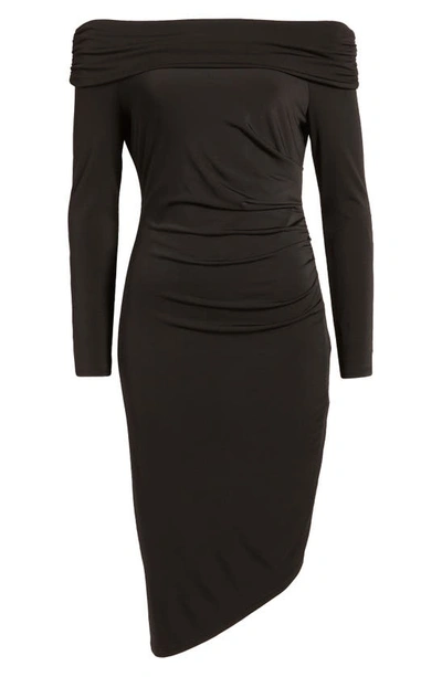 Sam Edelman Off The Shoulder Long Sleeve Midi Body-con Dress In Black