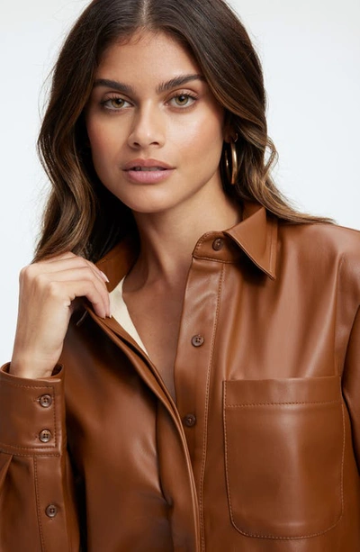 Good American Better Than Leather Faux Leather Button-up Shirt In Burnt Caramel002