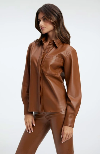 Good American Better Than Leather Faux Leather Button-up Shirt In Burnt Caramel002