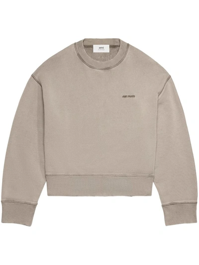 Shop Ami Alexandre Mattiussi Ami Paris Logo Cotton Sweatshirt In Grey
