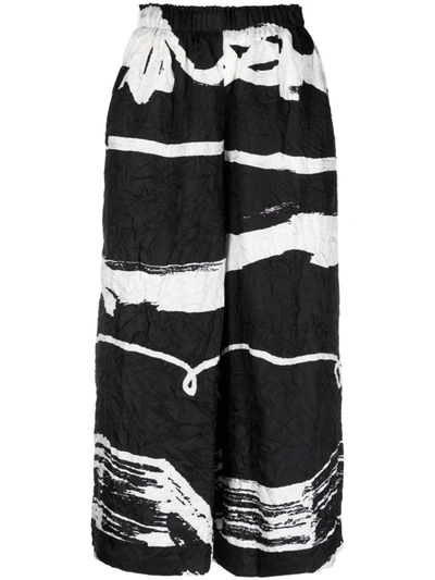 Shop Daniela Gregis Wide Leg Printed Silk Trousers In Black