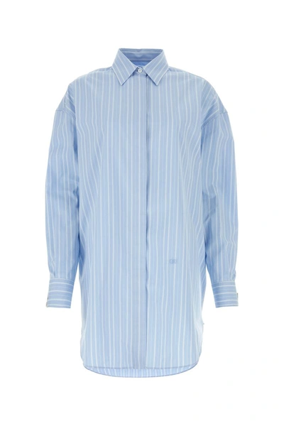 Off-white Striped Cotton-poplin Shirtdress In Lightblue