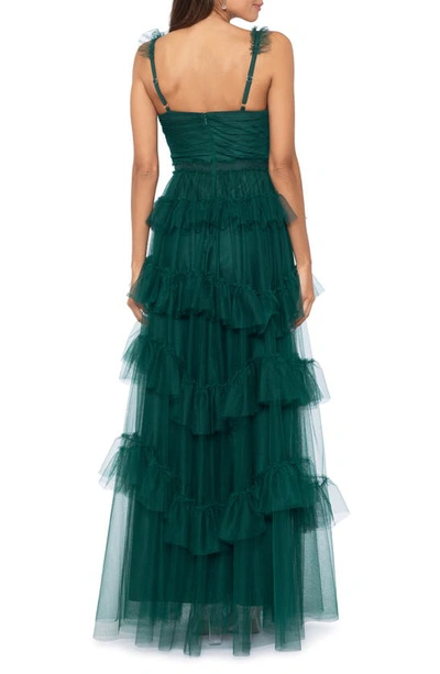 Shop Betsy & Adam Tiered Ruffle Tulle Gown In Hunter
