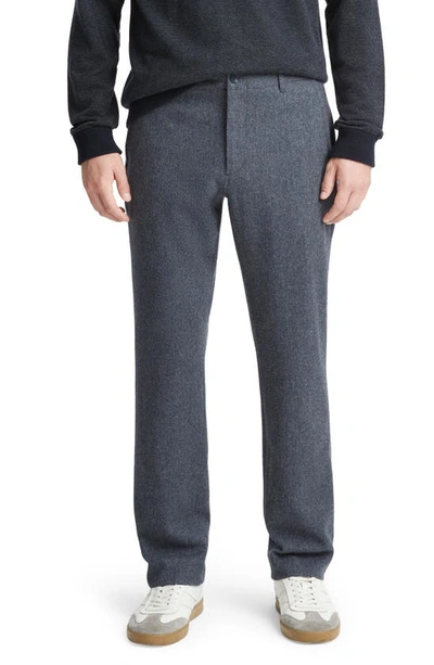 Shop Vince Herringbone Virgin Wool Blend Flannel Pants In Coastal/ Medium Heather Grey