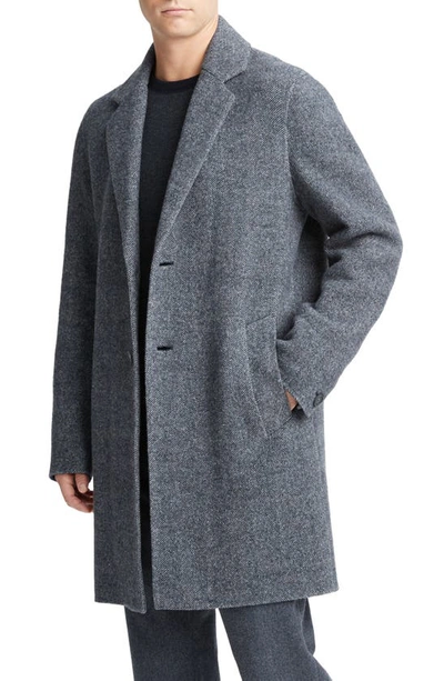 Shop Vince Herringbone Classic Wool Blend Coat In Coastal/ Medium Heather Grey
