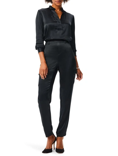 Shop Nic + Zoe Elevated Split Neck Textured Satin Top In Black Onyx