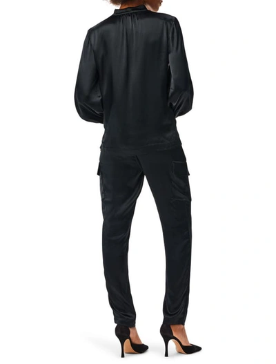 Nic + Zoe Elevated Split Neck Textured Satin Top In Black Onyx