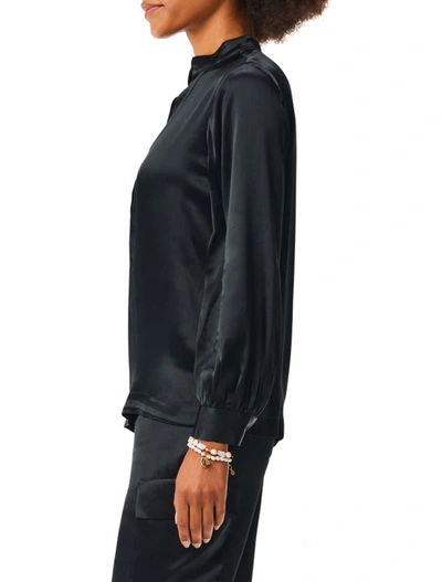 Shop Nic + Zoe Elevated Split Neck Textured Satin Top In Black Onyx