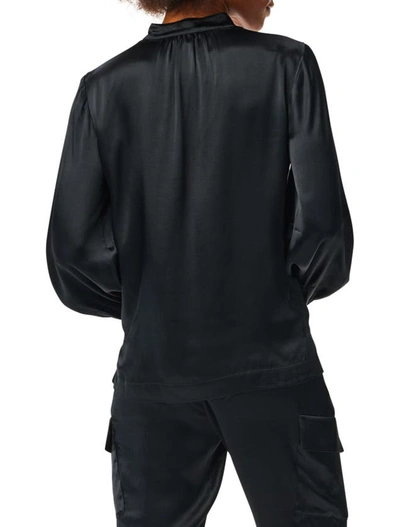 Nic + Zoe Elevated Split Neck Textured Satin Top In Black Onyx