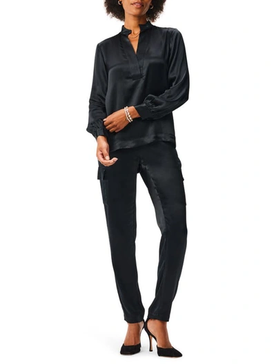 Shop Nic + Zoe Elevated Split Neck Textured Satin Top In Black Onyx