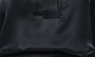 Shop Nic + Zoe Elevated Split Neck Textured Satin Top In Black Onyx