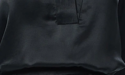 Nic + Zoe Elevated Split Neck Textured Satin Top In Black Onyx
