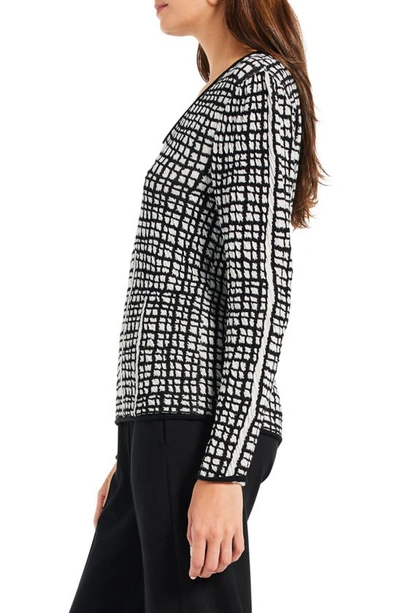 Shop Nic + Zoe Checked Off Scoop Neck Cotton Sweater In Black Multi