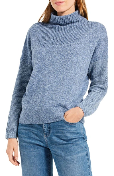 Shop Nic + Zoe Mixed Stitch Funnel Neck Sweater In Blue Mix