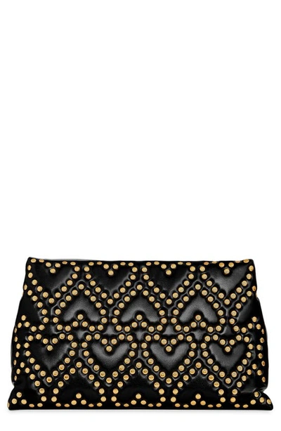 Shop Rebecca Minkoff Heart Stud Pillow Quilted Faux Leather Clutch In Black