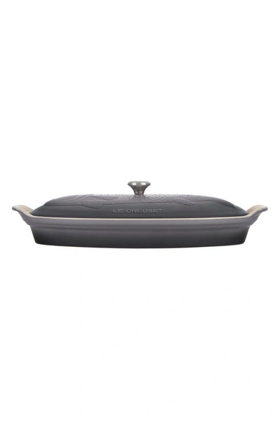 Shop Le Creuset Heritage Stoneware Covered Fish Baker In Oyster