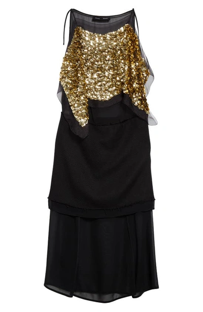 Shop Proenza Schouler Metallic Paillette Bodice Sleeveless Silk Midi Dress In Black Multi