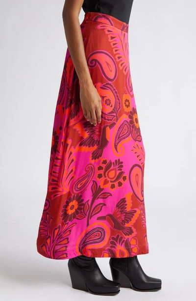 Shop Farm Rio Bold Floral Satin Maxi Skirt In Bold Floral Pink