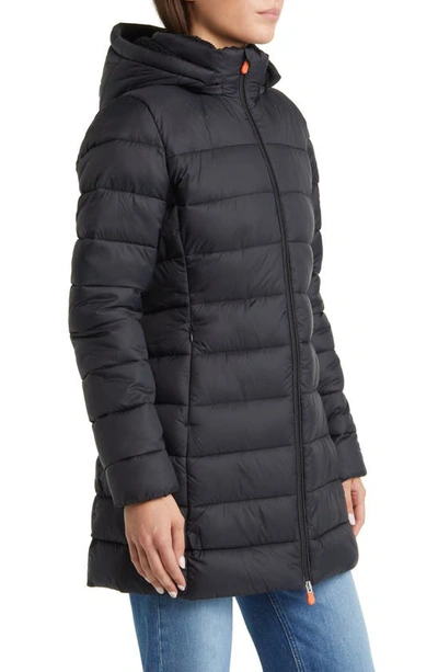 Shop Save The Duck Joanne Hooded Longline Puffer Jacket In Black