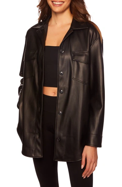 Shop Susana Monaco Faux Leather Shacket In Black