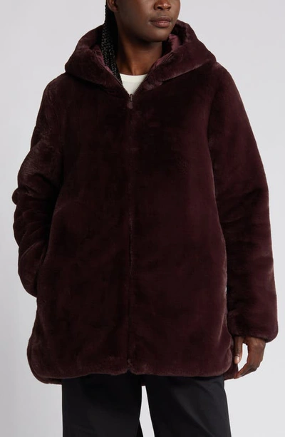 Shop Save The Duck Bridget Reversible Faux Fur Hooded Jacket In Burgundy Black