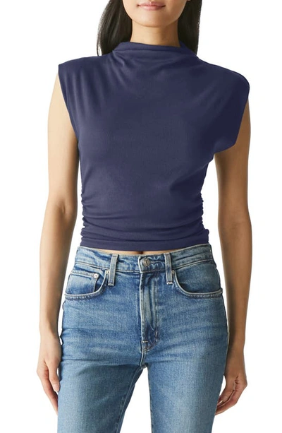 Shop Michael Stars Amara Ruched Cowl Neck Rib T-shirt In Nocturnal