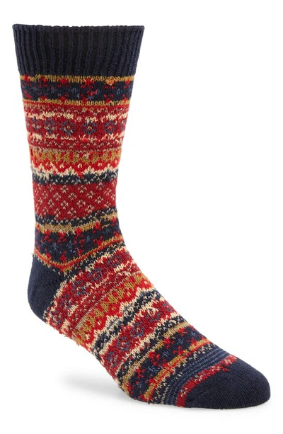 Shop American Trench Fair Isle Recycled Cotton Blend Socks In Navy