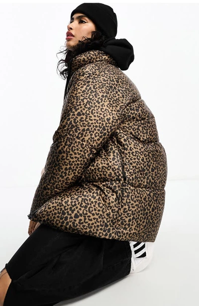 Shop Asos Design Animal Print Puffer Jacket In Brown