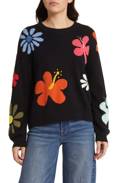 Shop Rails Zoey Floral Intarsia Cotton Blend Sweater In Hibiscus Multi