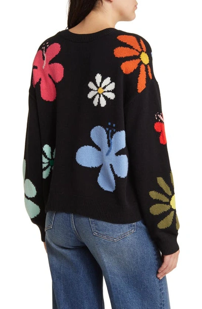 Shop Rails Zoey Floral Intarsia Cotton Blend Sweater In Hibiscus Multi