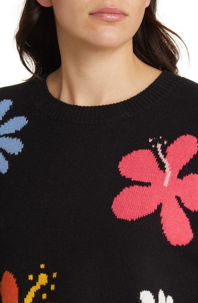 Shop Rails Zoey Floral Intarsia Cotton Blend Sweater In Hibiscus Multi