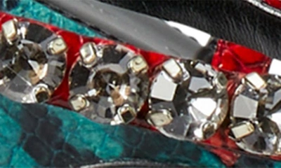 Shop Tory Burch Crystal Snakeskin Embossed Strappy Sandal In Bearberry / Atlas / Black Diam