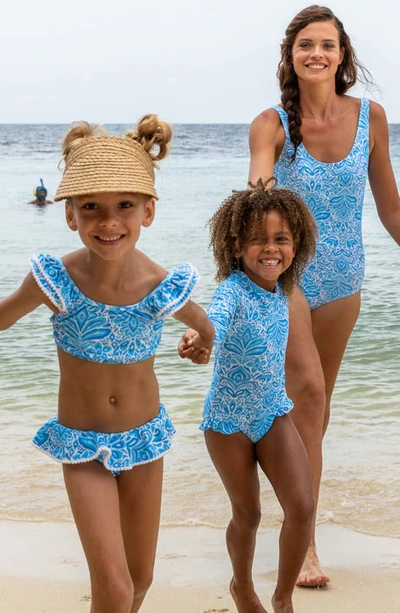 Snapper Rock Toddler, Child Girl Santorini Blue Frill Crop Bikini In Blue
