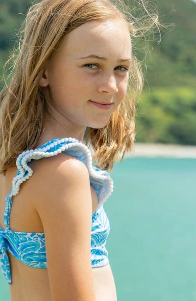 Snapper Rock Toddler, Child Girl Santorini Blue Frill Crop Bikini In Blue