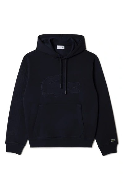 Shop Lacoste Relaxed Fit Logo Patch Hoodie In Dark Blue