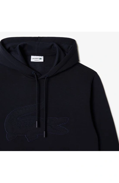 Shop Lacoste Relaxed Fit Logo Patch Hoodie In Dark Blue