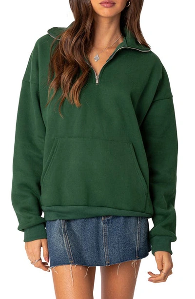Shop Edikted Oversize Quarter Zip Sweatshirt In Green