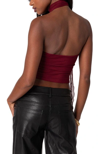 Edikted Gathered Two Piece Mesh Scarf Top In Red