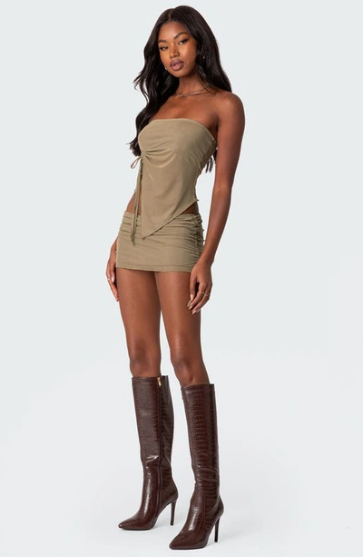 Shop Edikted Joy Drawstring Mesh Miniskirt In Olive