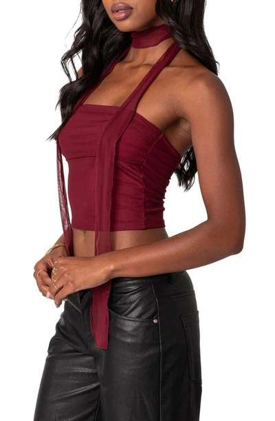 Edikted Gathered Two Piece Mesh Scarf Top In Red