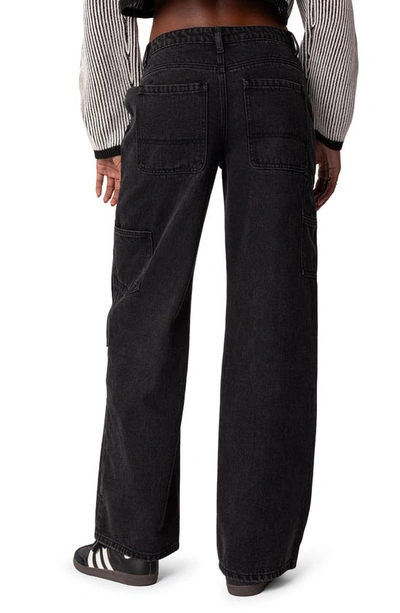 Edikted Ayla Low Rise Wide Leg Carpenter Jeans In Black-washed
