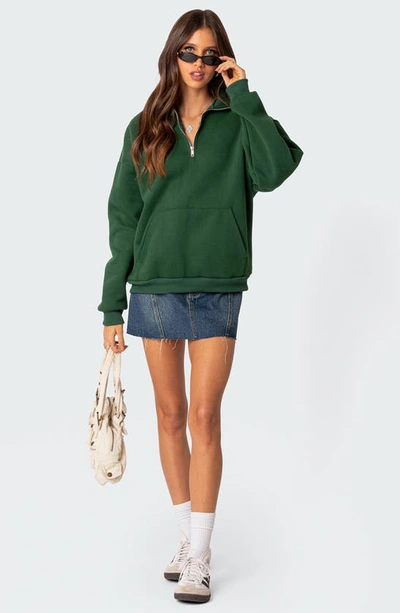 Shop Edikted Oversize Quarter Zip Sweatshirt In Green