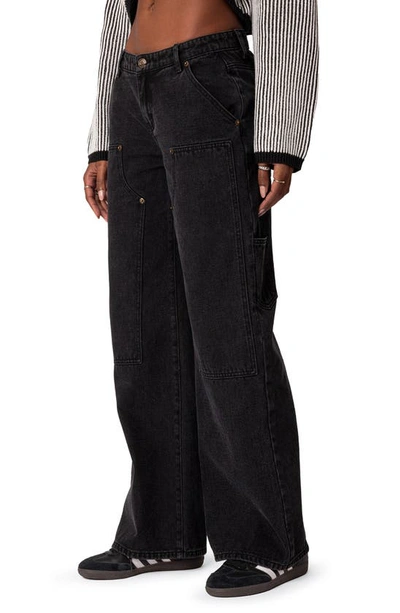 Edikted Ayla Low Rise Wide Leg Carpenter Jeans In Black-washed