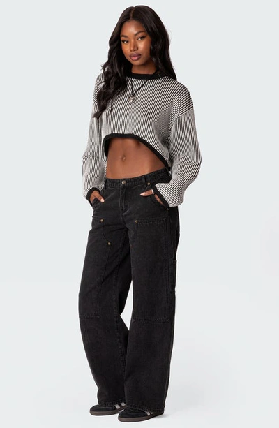 Edikted Ayla Low Rise Wide Leg Carpenter Jeans In Black-washed