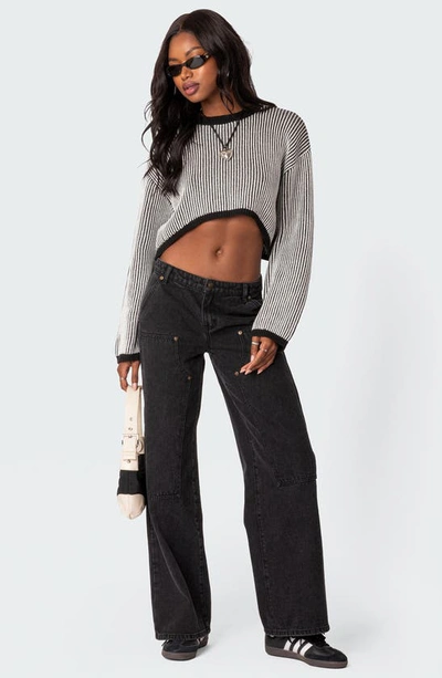 Edikted Ayla Low Rise Wide Leg Carpenter Jeans In Black-washed