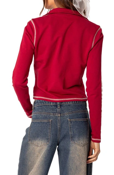 Shop Edikted Gio Contrast Stitch Crop Sweatshirt In Red