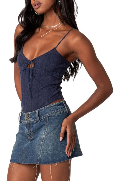 Edikted Women's Lacey Knit Cut Out Bodysuit In Navy