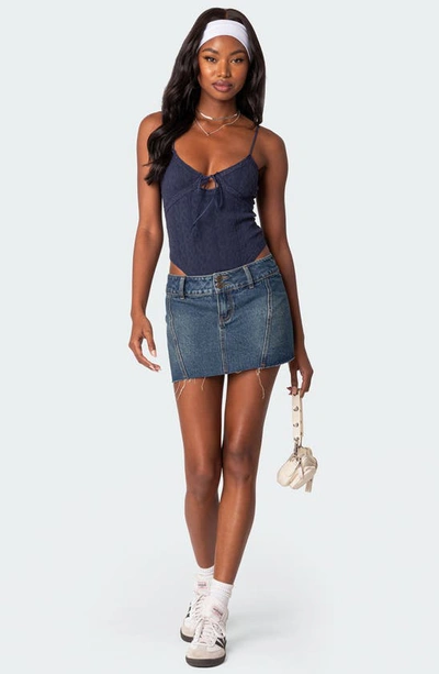Edikted Women's Lacey Knit Cut Out Bodysuit In Navy